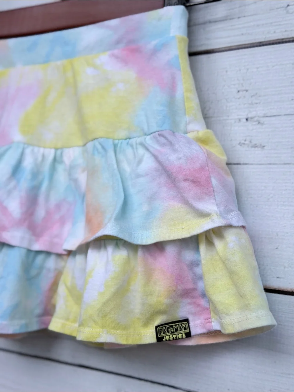 Justice Pastel Tie-Dye Ruffle Skirt - Pink, Yellow, Blue